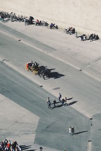 High angle view of people on motorcycle