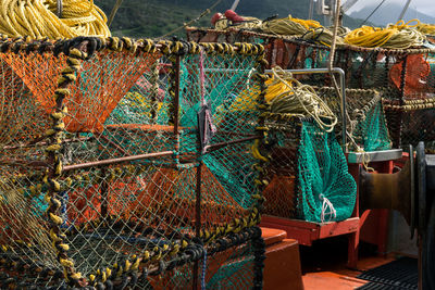 Lobster traps on fishing boat
