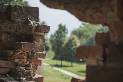 Close-up of old stone wall