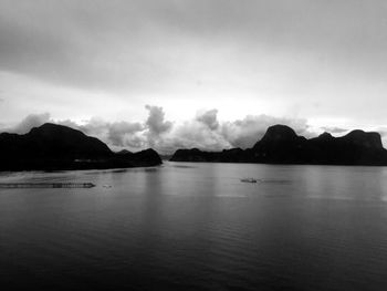 Scenic view of lake against cloudy sky