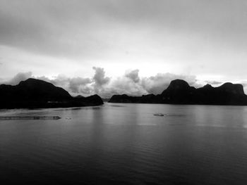 Scenic view of lake against cloudy sky