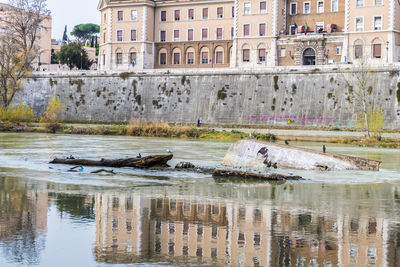 Reflection of building in water