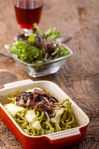 Close-up of food in plate on table