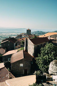 High angle view of townscape against clear sky
