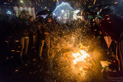 Firework display at night