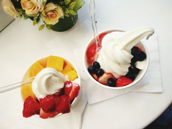 High angle view of dessert in bowl