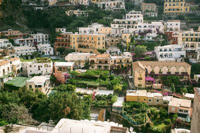 High angle view of buildings at positano