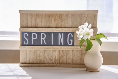 Close-up of white flower vase on table