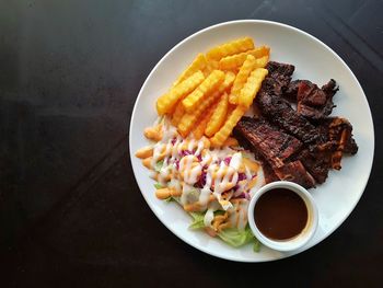 High angle view of food on table