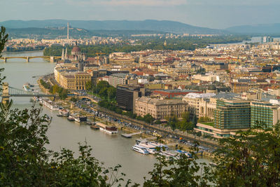 View of the danube and the eastern part of budapest, pest in summer