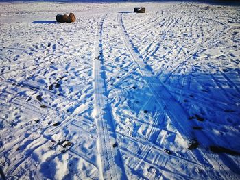 High angle view of frozen ice