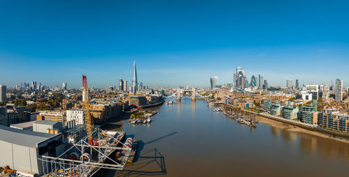 Aerial panoramic cityscape view of london and the river thames