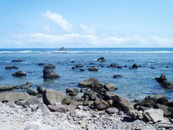 Scenic view of sea against clear sky