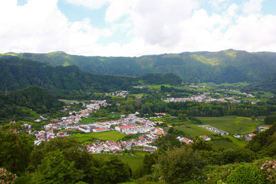 High angle view of townscape against sky