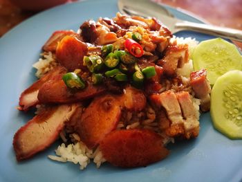 High angle view of meal served in plate