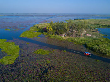 High angle view of beach against sky