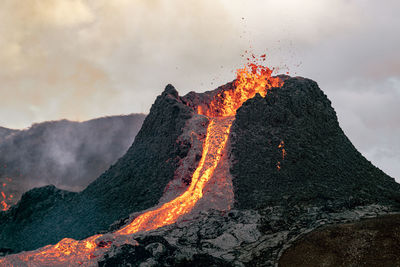 Panoramic view of volcanic mountain against sky