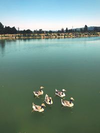 High angle view of lake against sky