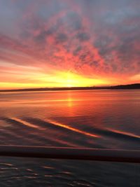 Scenic view of sea against romantic sky at sunset
