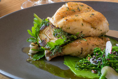 Close-up of chicken meat served in plate