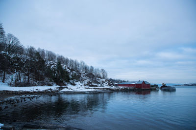 Scenic view of frozen lake against sky