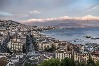 Aerial view of the gulf of napoli at sunset