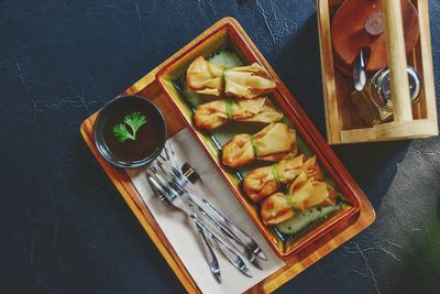 High angle view of food on table