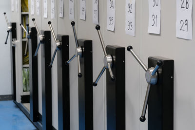 Large filing cabinet lever inside the office building