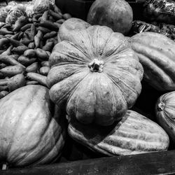 High angle view of pumpkins at market stall