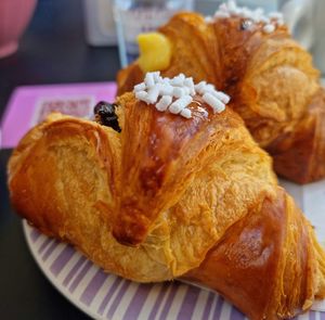 Close-up of burger on table