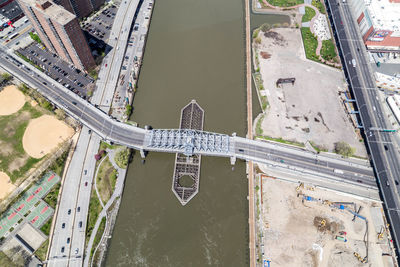 Aerial view of bridge over river in new york city