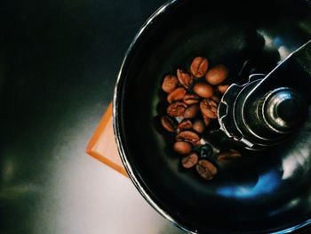 High angle view of coffee beans in container