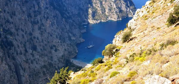 Scenic view of sea and mountains