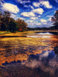 Scenic view of landscape against cloudy sky