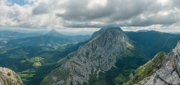 Panoramic view of mountains against cloudy sky