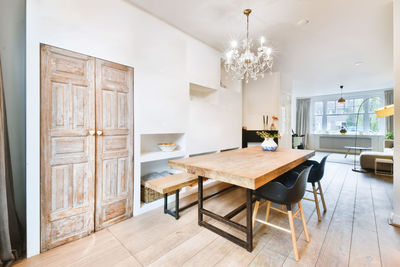 Empty chairs and table at home