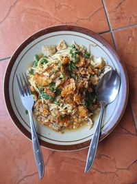 High angle view of meal served in bowl