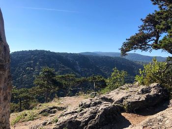 Scenic view of mountains against clear sky