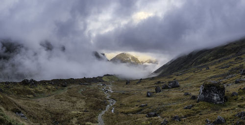 Scenic view of mountains against sky