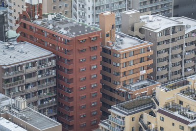 High angle view of buildings in city