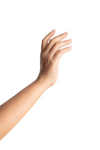 Close-up of hand over white background