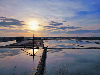 Scenic view of lake against sky during sunset