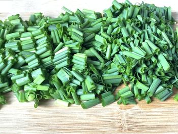 Directly above shot of chopped vegetables on table