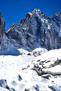 Scenic view of snowcapped mountains against clear sky