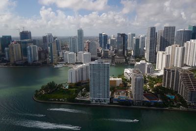 City skyline with river in background