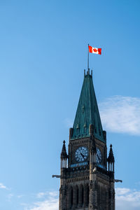 Peace tower on parliament hill, ottawa, canada from low angle