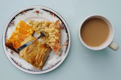 High angle view of food in plate on table