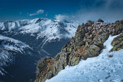 Scenic view of snowcapped mountains against sky