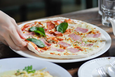 Close-up of pizza on table