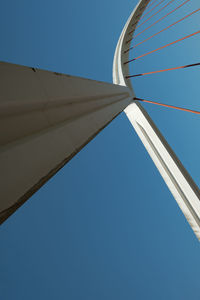 Low angle view of bridge against clear blue sky